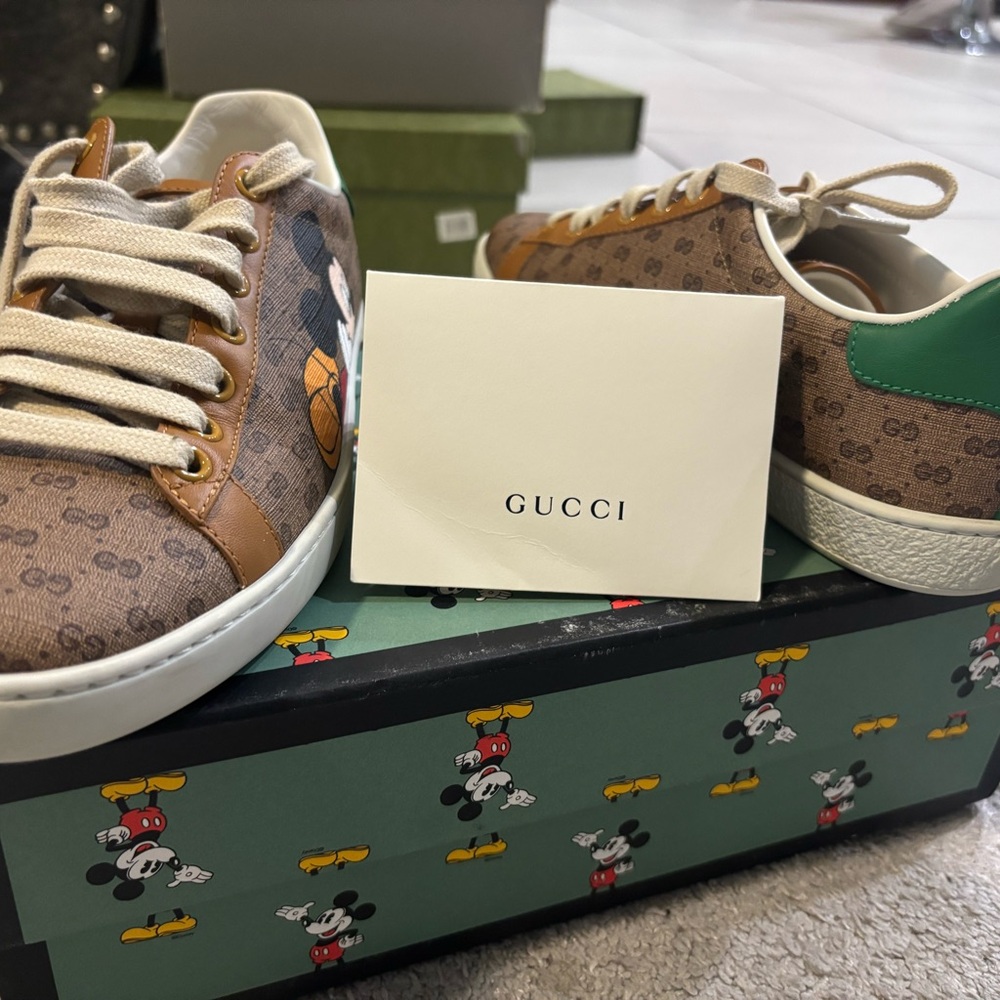 Gucci Brown and Green Mickey Mouse Sneakers